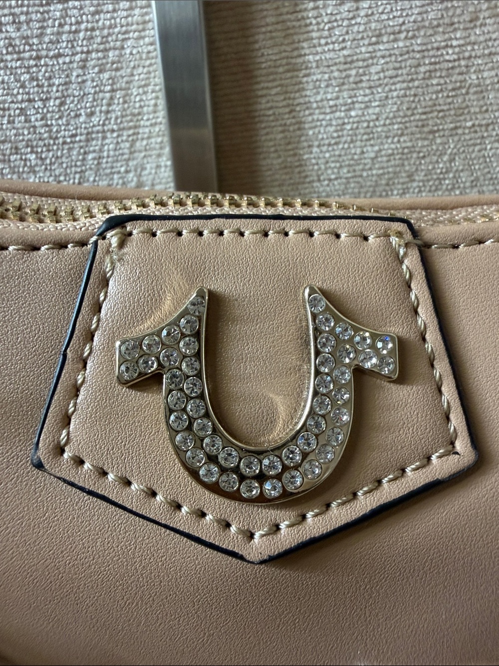 True Religion Beige Shoulder Bag with Silver Charm Chain - Picture 5 of 15